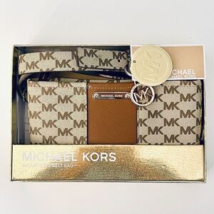 NWT Gorgeous Michael Kors L/XL Waist Fanny Pack Tan Brown Gold Monogram Belt Bag